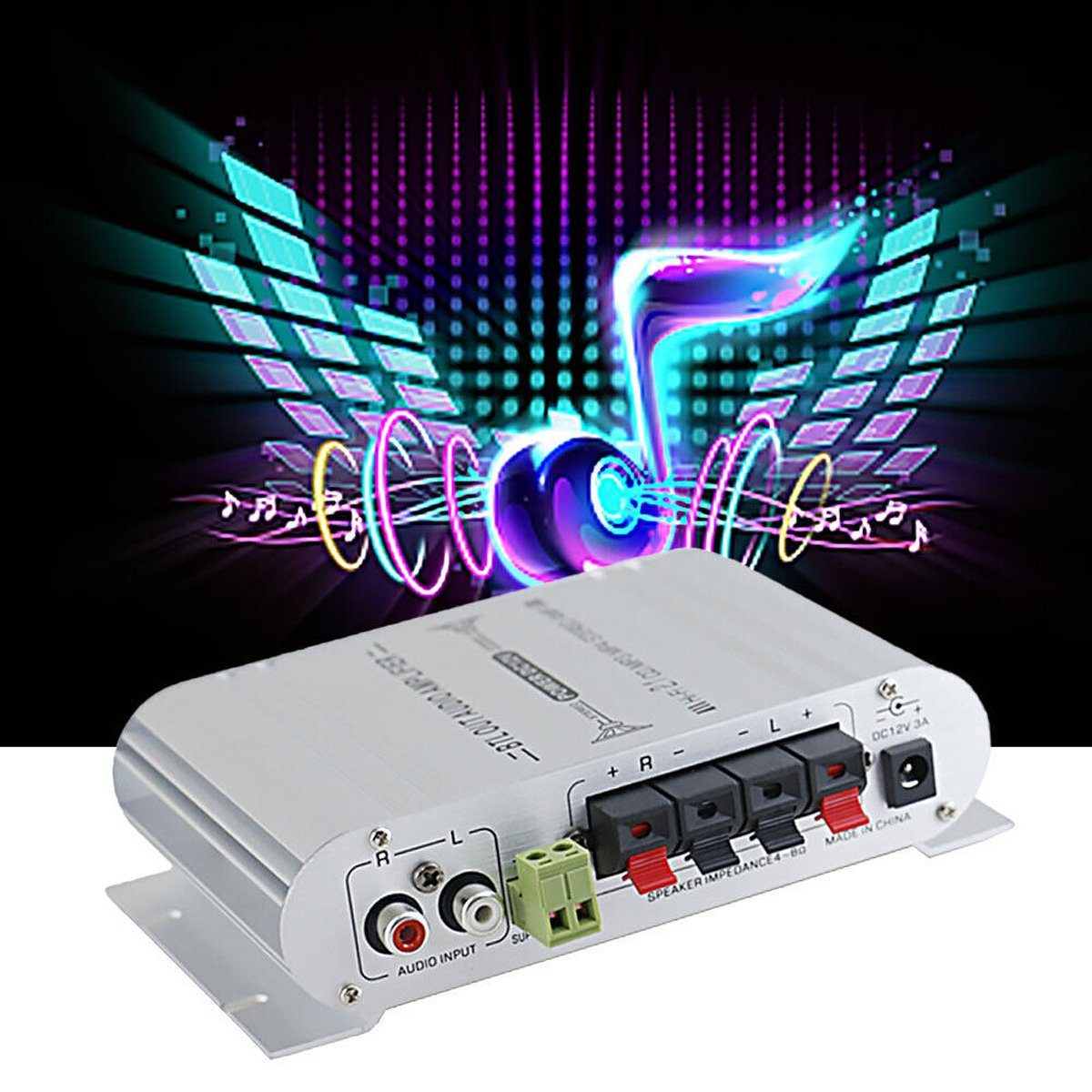 Yoyaxi 12-V-Car-Audio-Stereo-Verstärker: 2.1-Kanal-HiFi-Leistungsverstärker 2.1 Soundsystem (2.1-Kanal-Audioausgang Standard-Stereo-Cinch und 3,5-mm-AUX-Eingang)