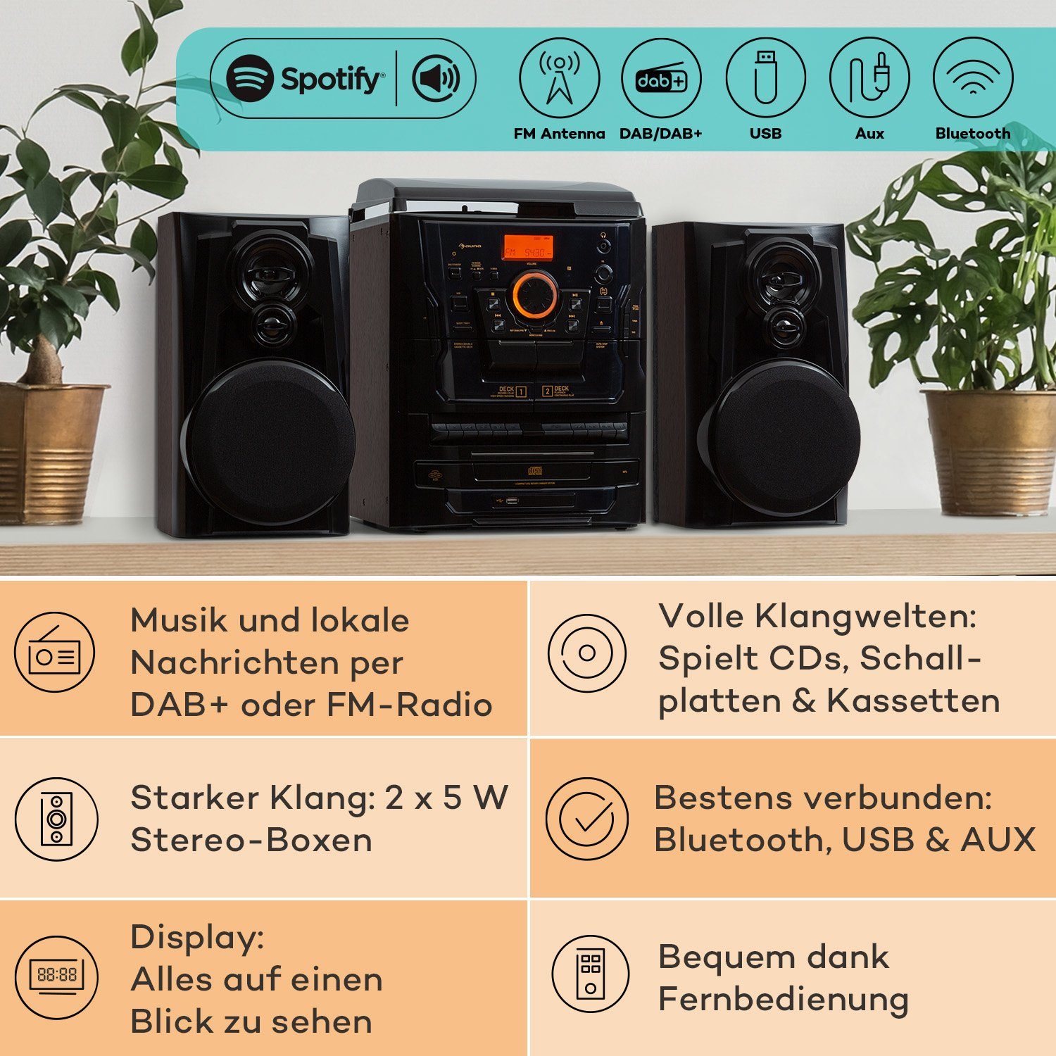 Auna Franklin DAB+ Stereoanlage (Radiotuner: DAB+ / FM, 10 W)