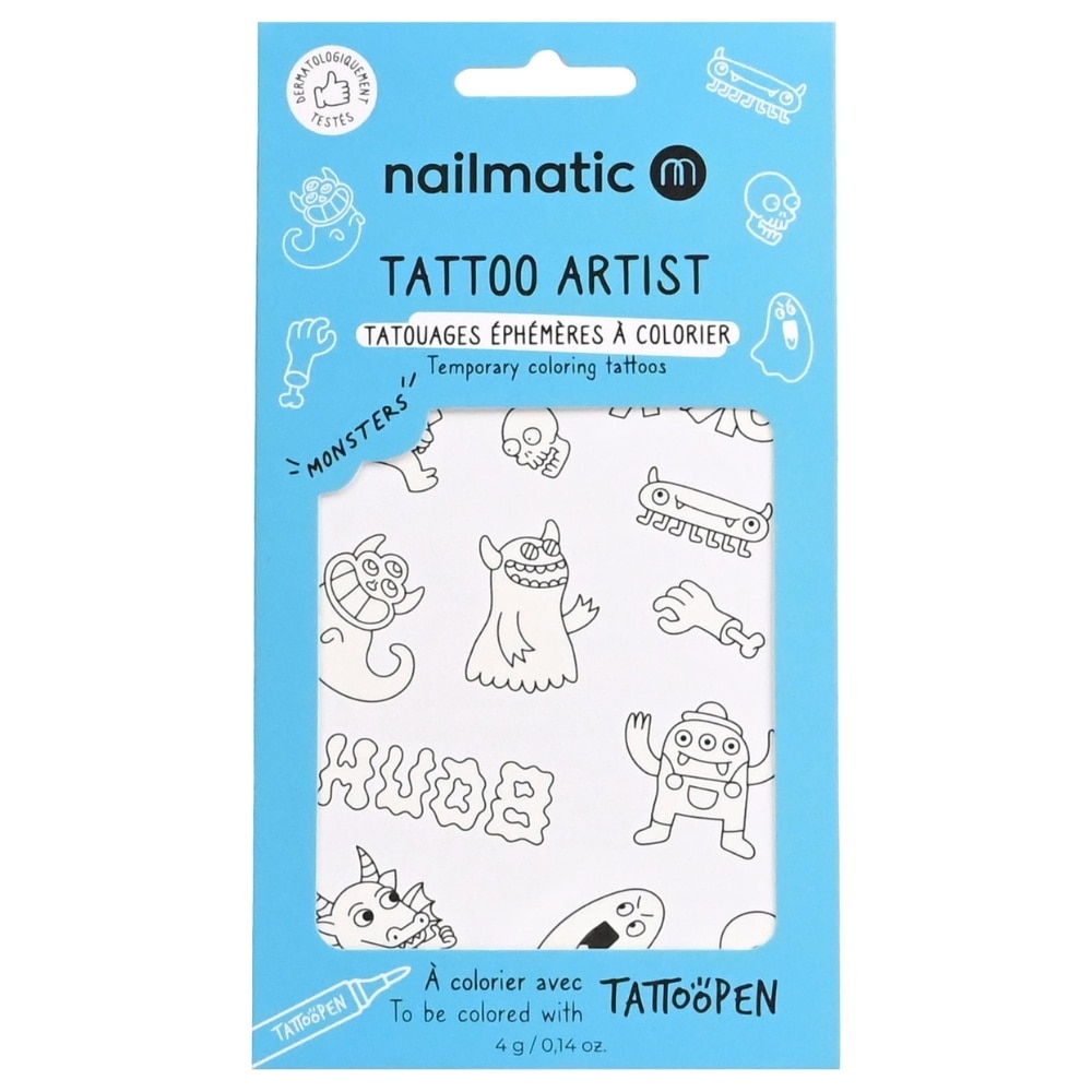 nailmatic Planche de tatouageà colorier Monsters Tatouages éphémères à colorier