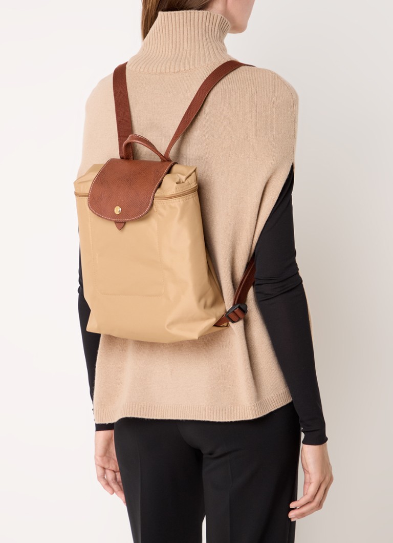 Longchamp Le Pliage Original reppu M nahkayksityiskohdilla