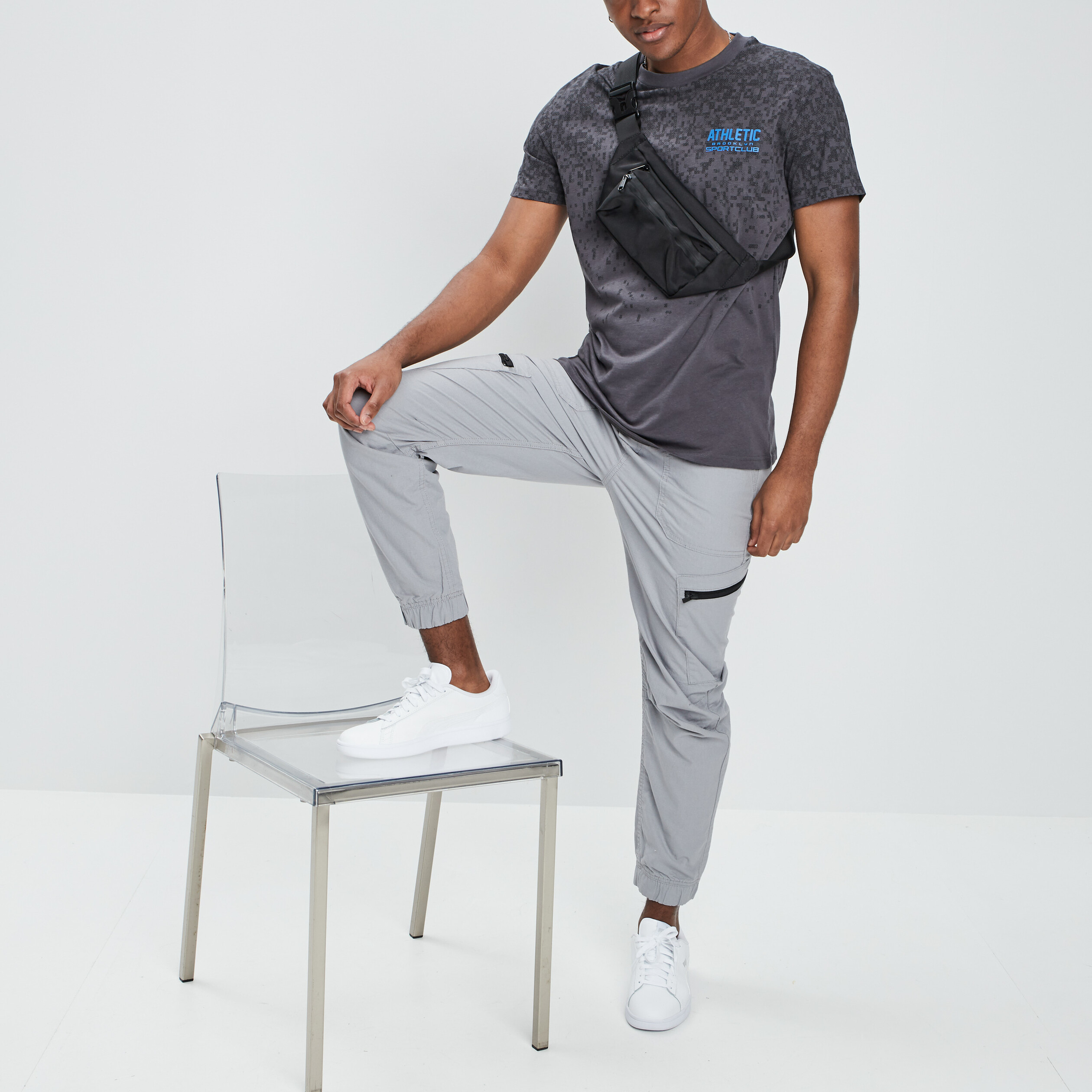 T-shirt manches courtes gris foncé homme | La Halle