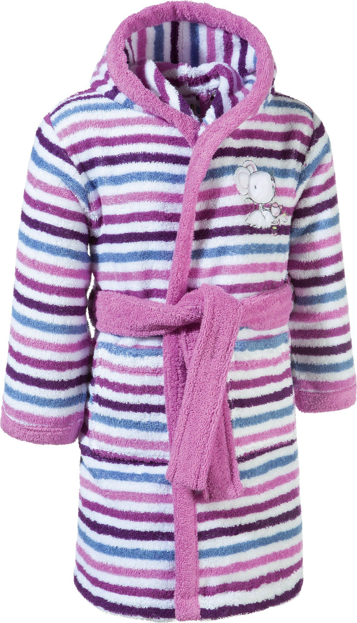 Erwin Müller Kinderbademantel Kinder-Bademantel mit Kapuze, Rückenlänge: 65 cm, Frottier, mit Kapuze, default, Walk-Frottier Streifen, Motiv: Maus, Tiermotiv