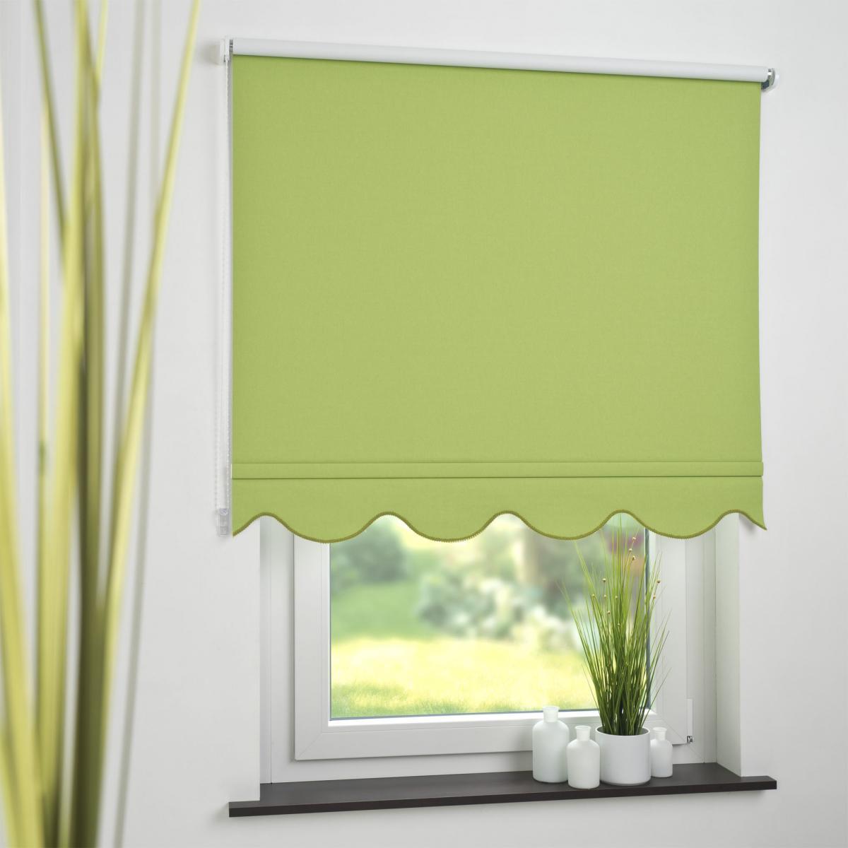 Bella Casa Seitenzugrollo Kettenzugrollo Volantrollo Rollo Klassik Verdunklung 192 x 180 cm grün für Fenster