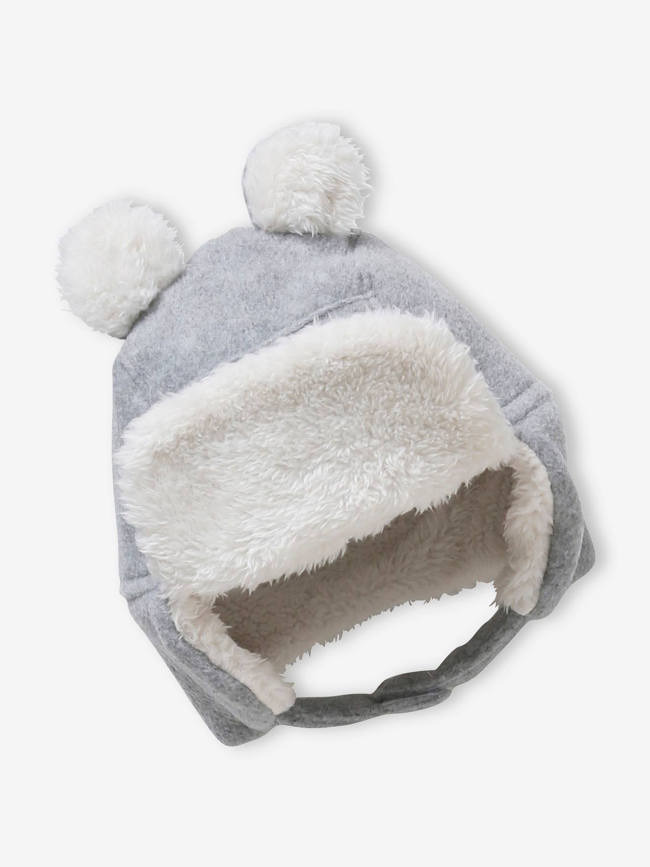 Vertbaudet Baby Strick-Set: Mütze, Rundschal & Fäustlinge, Bär - hellgrau