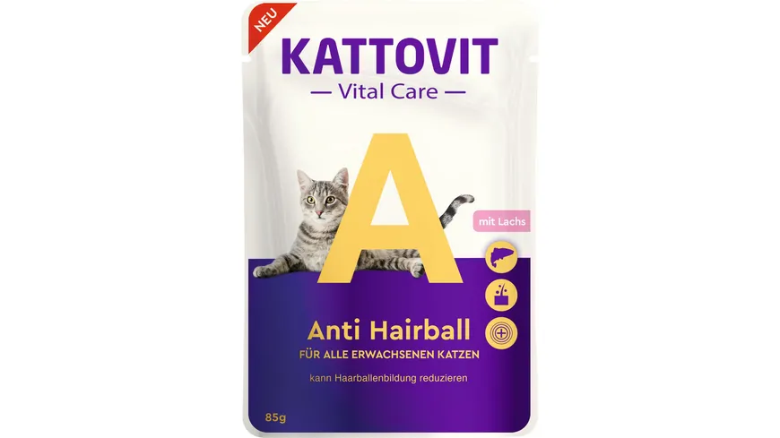 Kattovit Katzennassfutter Vital Care Anti Hairball mit Lachs 85 g