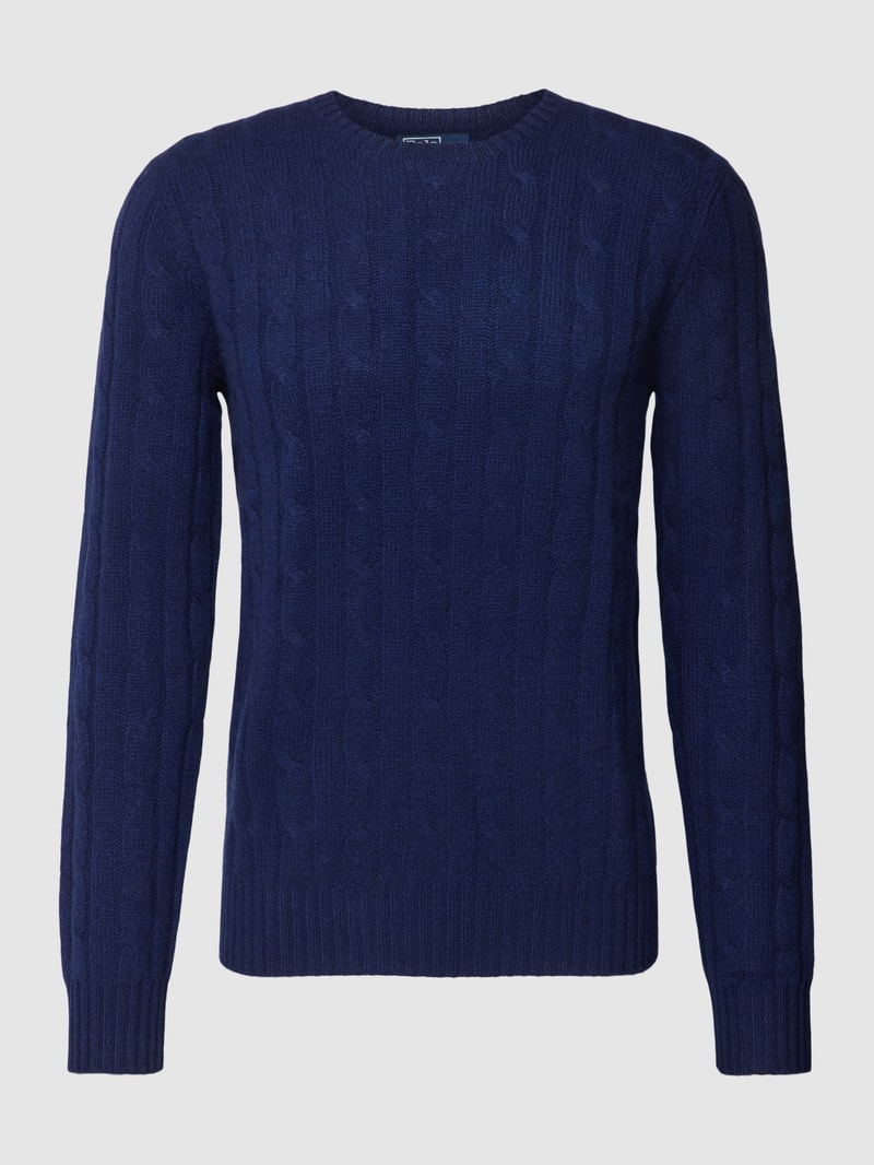 Kaschmirpullover mit Zopfmuster in marineblau