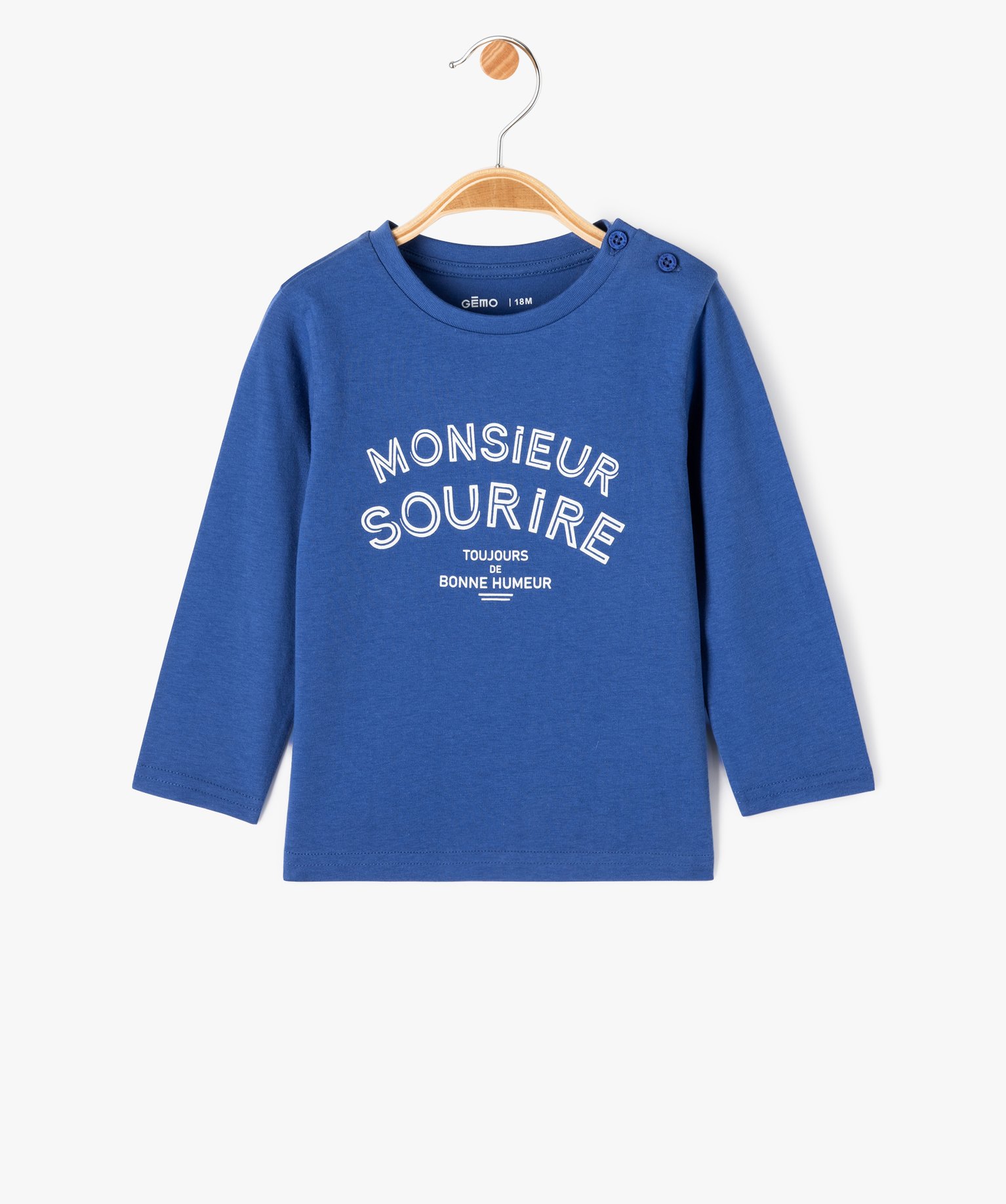 Tee-shirt à manches longues avec message bébé Garçon bleu | GEMO