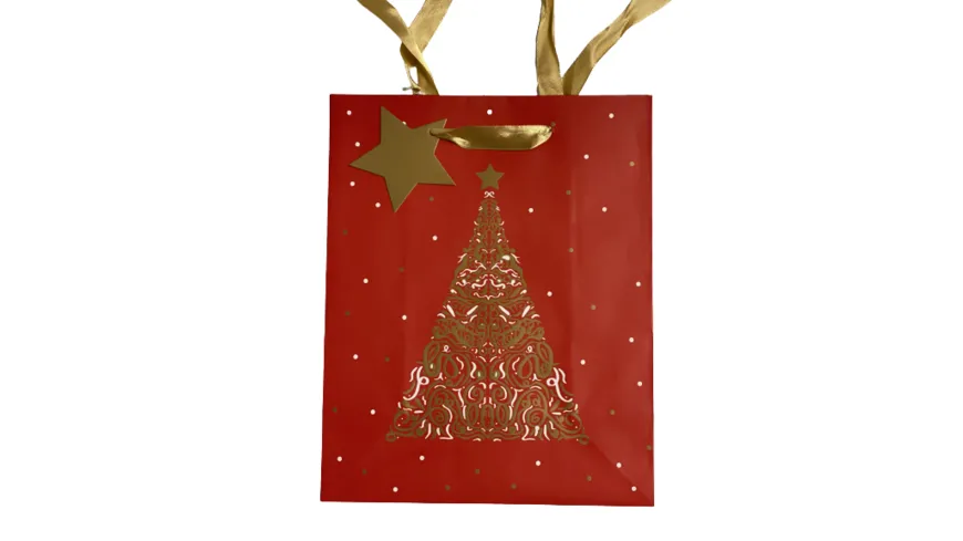 Geschenktüte Goldener Baum rot 25x20x10cm