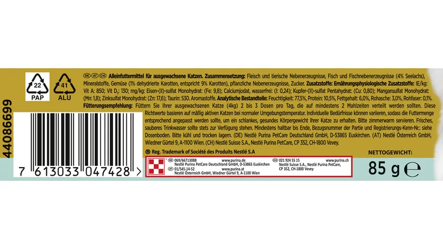 PURINA GOURMET Gold Feine Pastete mit Seelachs & Karotten 85 g