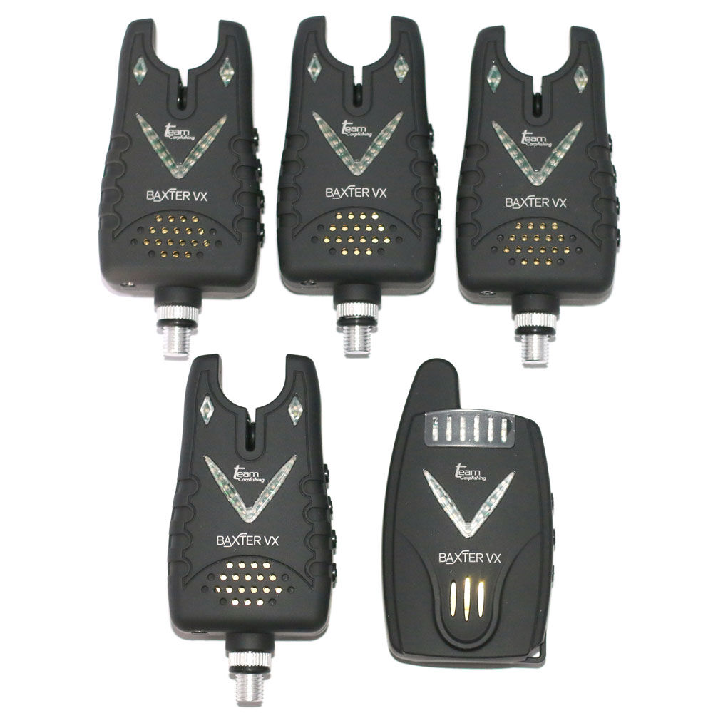 Set di 4 avvisatori acustici per la pesca alla carpa Baxter VX Team + ricevitore