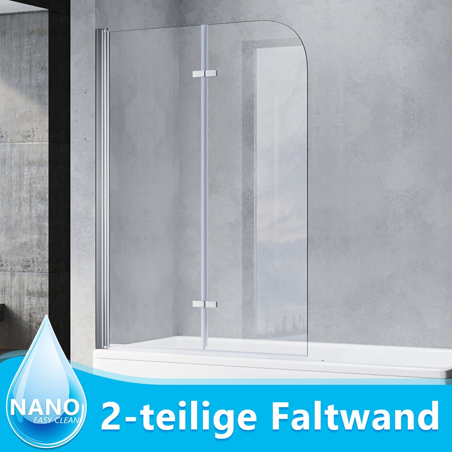 SONNI Badewannenaufsatz 2-fache Badewannenabtrennung, Nanobeschichtetes Glas, 100cmx130cm