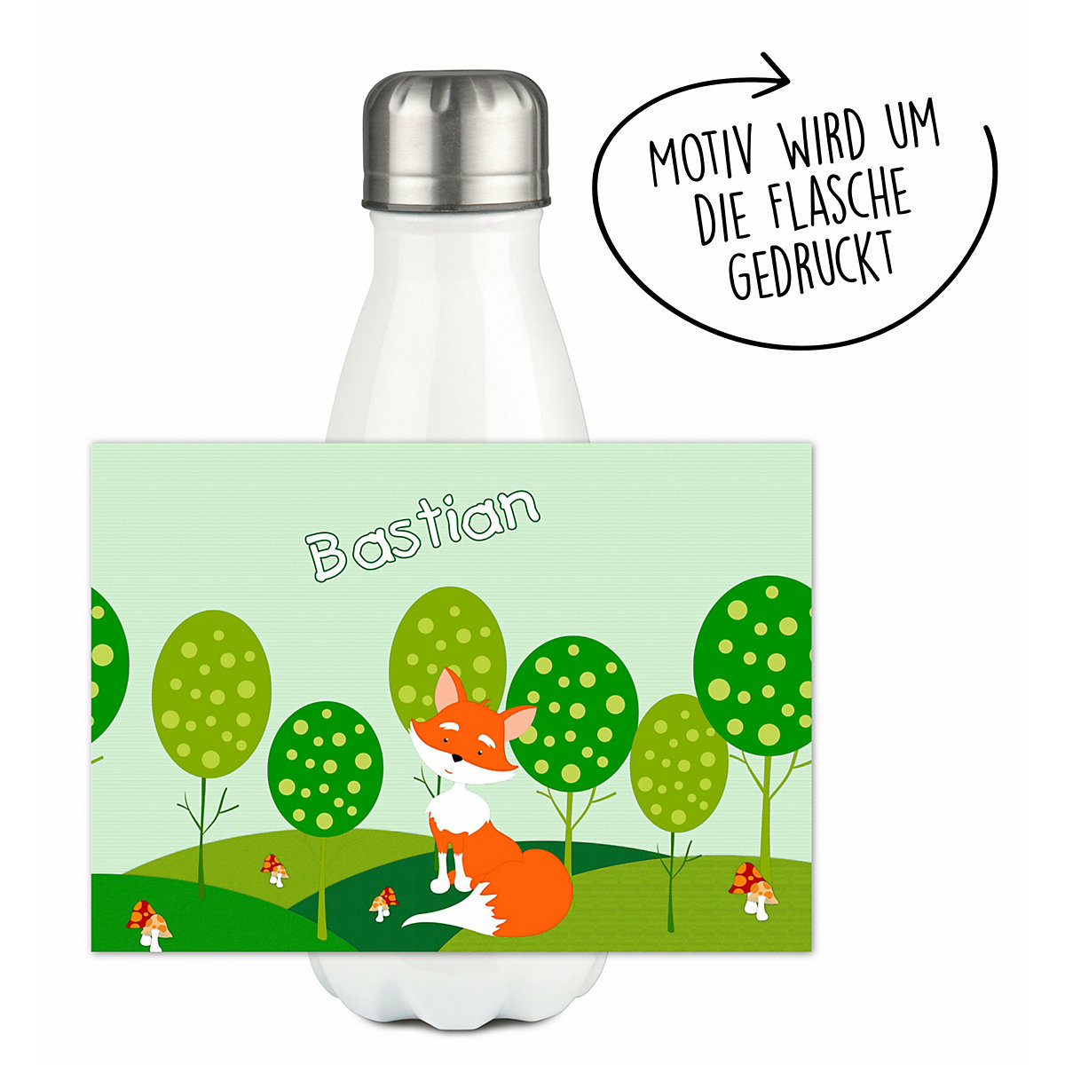 Edelstahl Kinder Thermoflasche / Trinkflasche bunt Fuchs Spülmaschinenfest, Auslaufsicher, Bruchfest, Doppelwandig, Für Heißgetränke geeignet, Mit Deckel, Isoliert