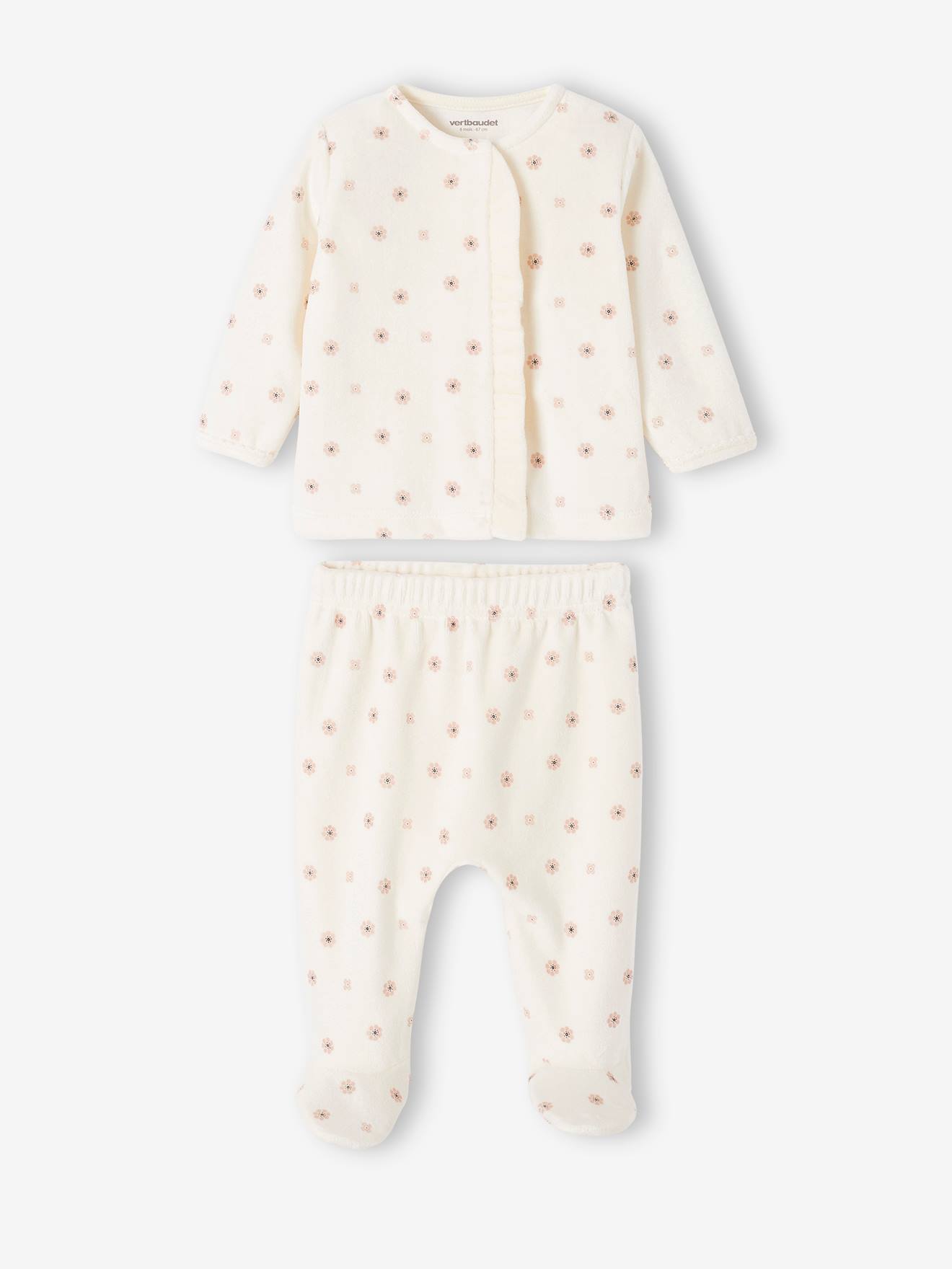 Lot de 2 pyjamas bébé en velours rose poudré