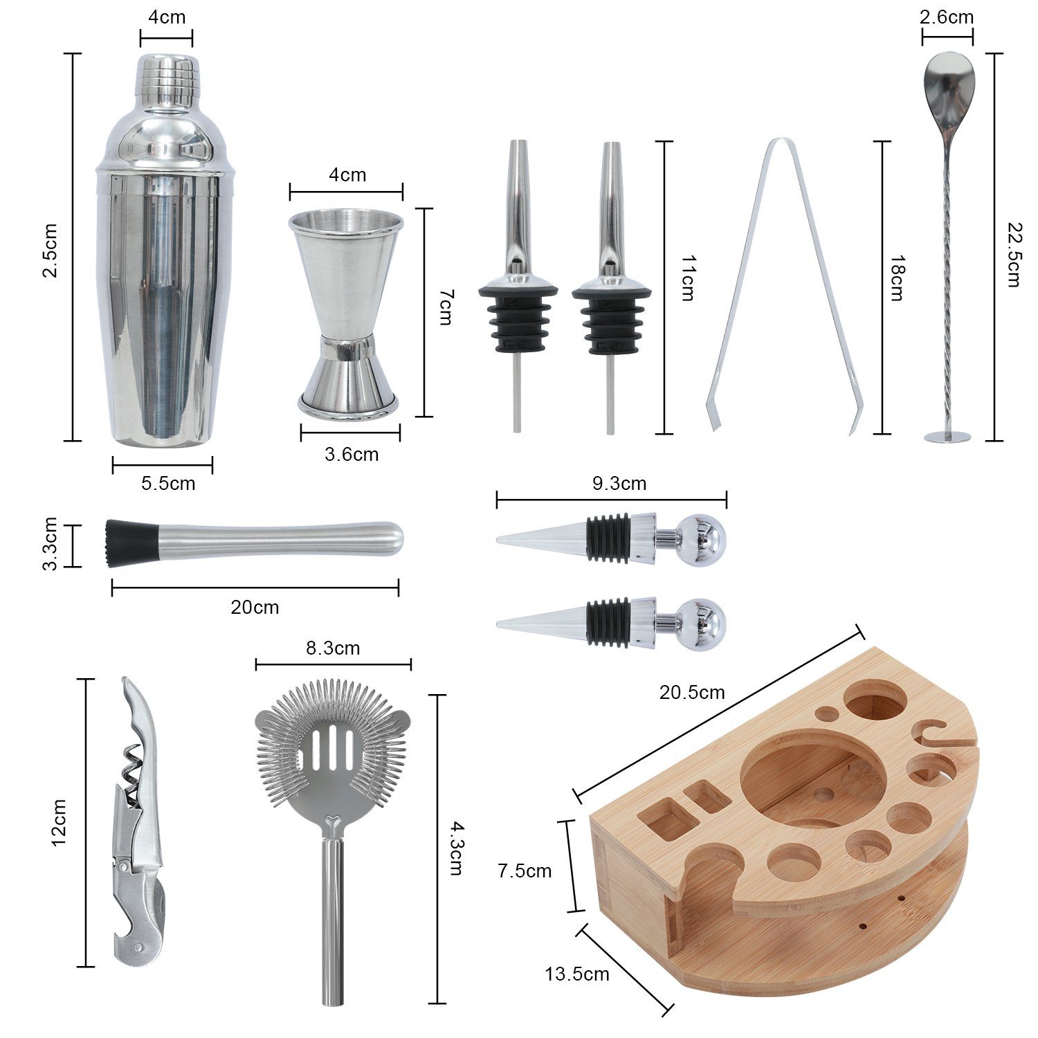 Kpaloft Cocktail Shaker, Edelstahl, (12-tlg), 750ml Shaker Set Bambusständer