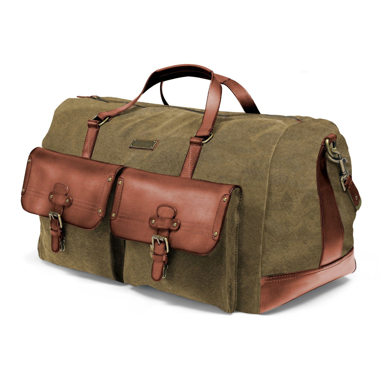 DRAKENSBERG Reisetasche Weekender Steve Oliv-Grün, groß, für Damen und Herren im Abenteuer-Look, Canvas und Büffelleder