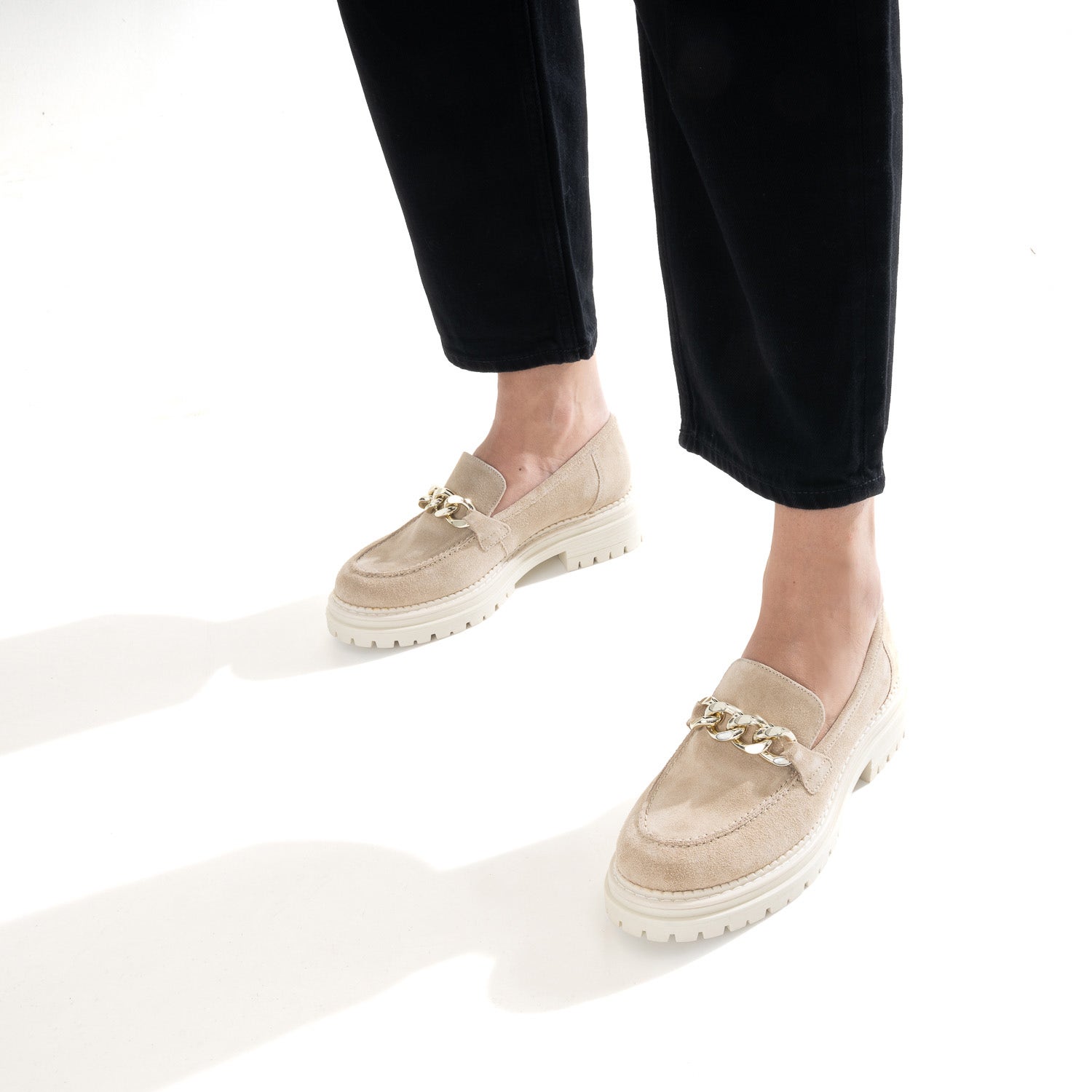 Mocassin TEXTO beige cuir velours semelle crantée