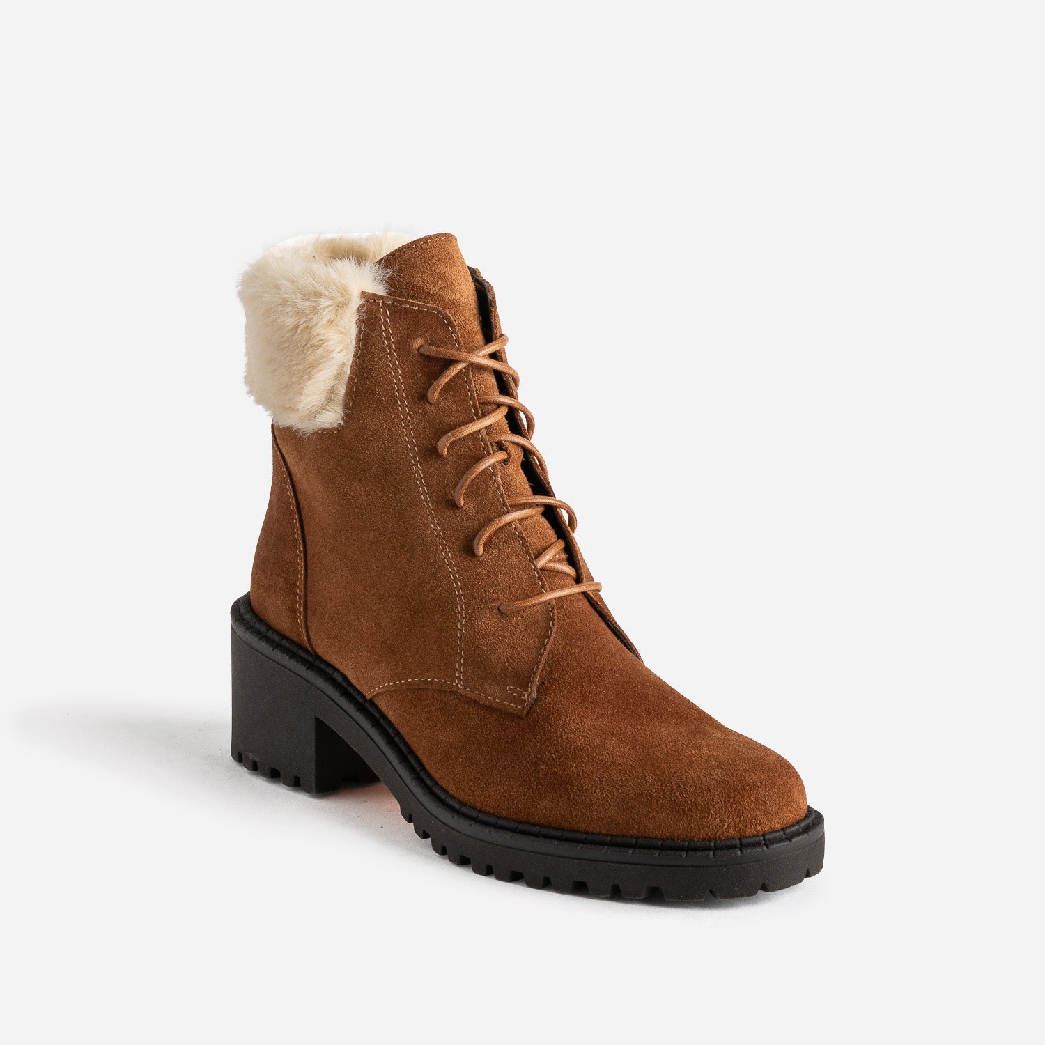 Bottine éco-conçue cognac cuir velours semelle crantée