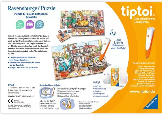 Kinderpuzzle ab 3 Jahren - tiptoi® Puzzle für kleine Entdecker: Baustelle - 12 Teile