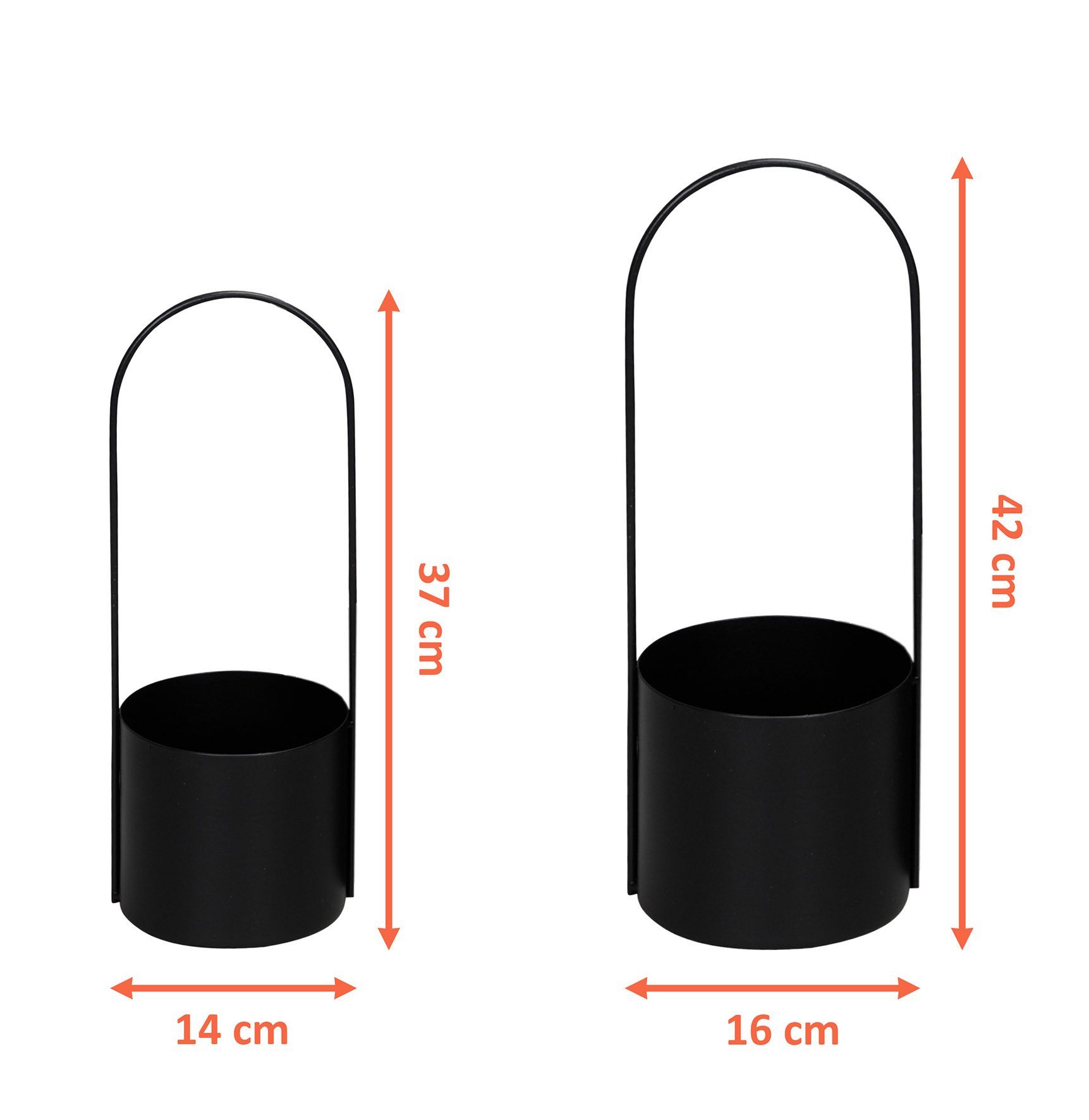 Spetebo Übertopf Metall Pflanztopf zum Hängen 2er Set - 42 / 37 cm (Set, 2 St., 2er-Set), Schwarze Blumenampel für den Innenbereich