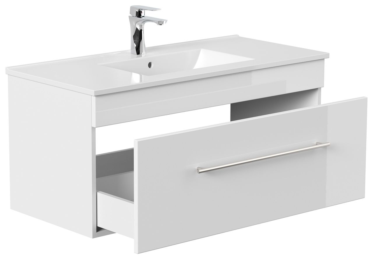 Posseik Badmöbel-Set VIVA 100 (3-teilig) weiß hochglanz EEK: F