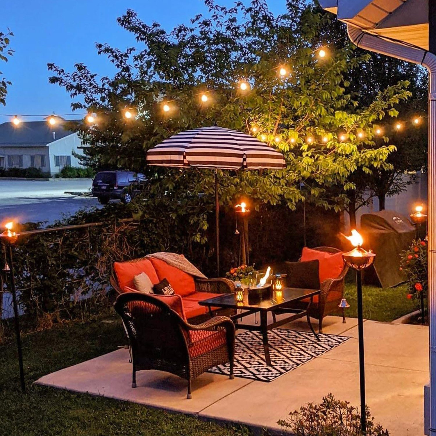 Rosnek LED-Lichterkette G40, Anschließbar, 10/25/30/50 Steckdosen, wasserdicht, für Hinterhof, Veranda Balkon Party Deko