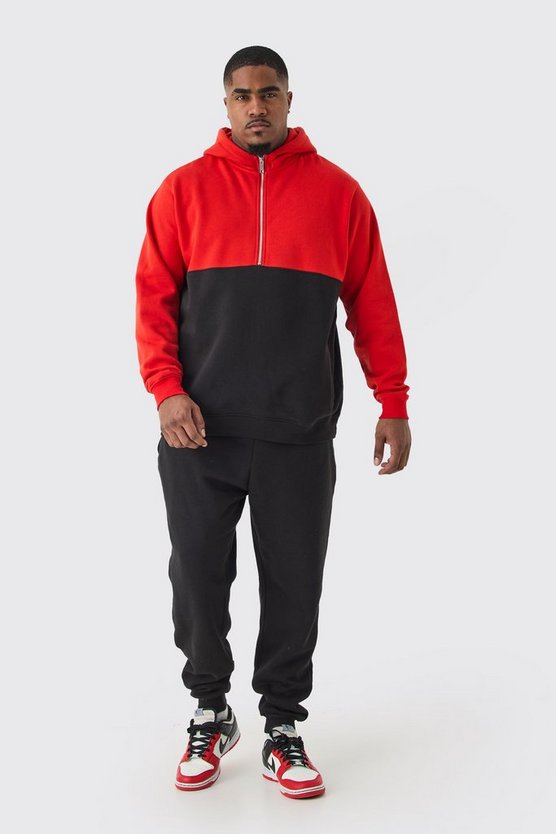 Plus Slim-Fit Colorblock Trainingsanzug mit Reißverschluss