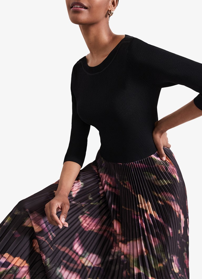 Vestido midi estampado y plisado Rhea de Phase Eight