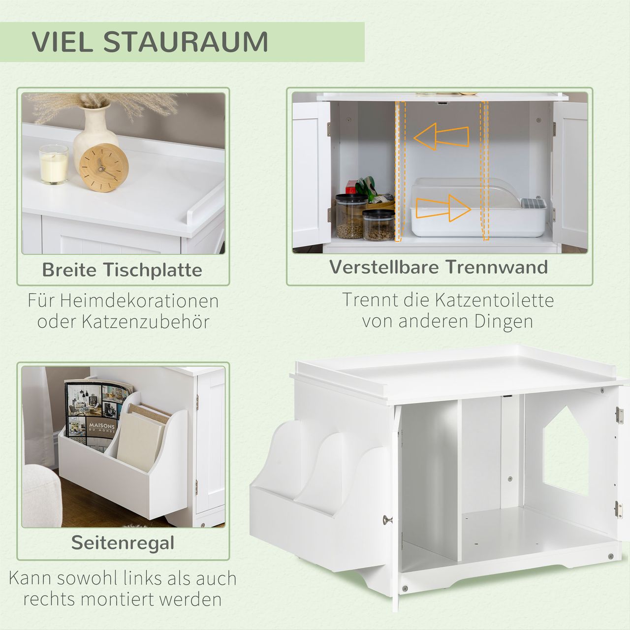 PawHut Katzenschrank für Katzentoilette, Katzenhöhle, Katzenklo mit Magnettüren