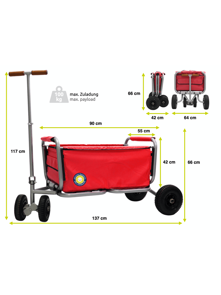 Beachtrekker Beachtrekker LiFe faltbarer Bollerwagen   Bremse, klappbarer Handwagen (Rot) günstig kaufen onesize
