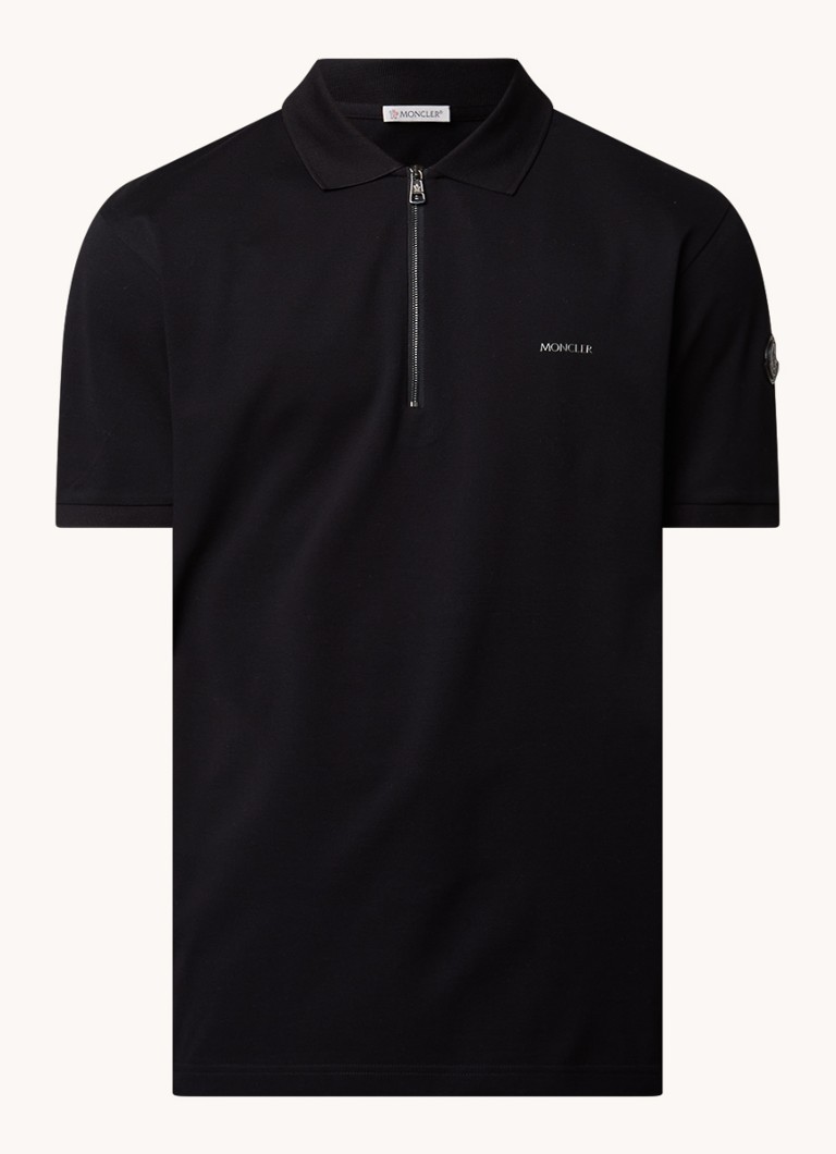 Tricou polo clasic Moncler din bumbac matlasat, cu închidere cu fermoar pe jumătate.
