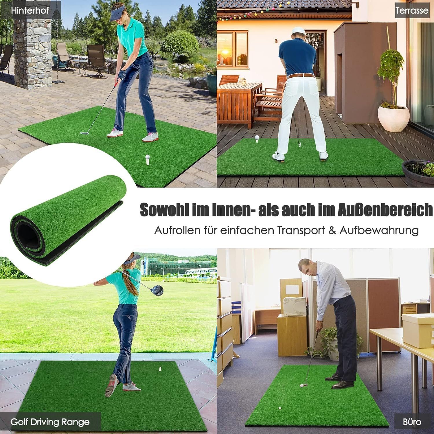 KOMFOTTEU Golf-Abschlagmatte, 1,5× 1m, mit 3 Gummi Tees & 2 Abschlagpositionen