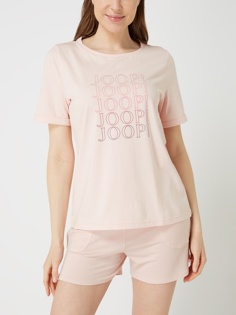 Pyjama-Oberteil mit Logo-Print in hellrosa