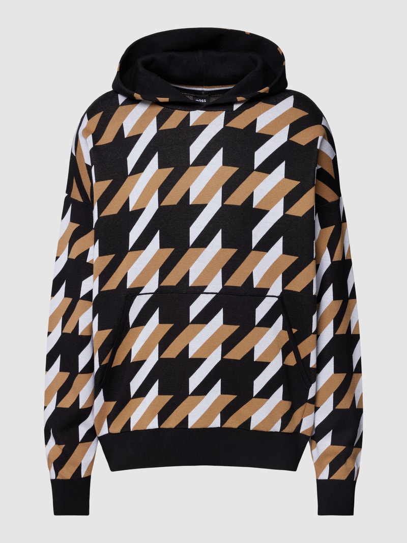 Hoodie mit Allover-Muster Modell 'Ofondo' in schwarz