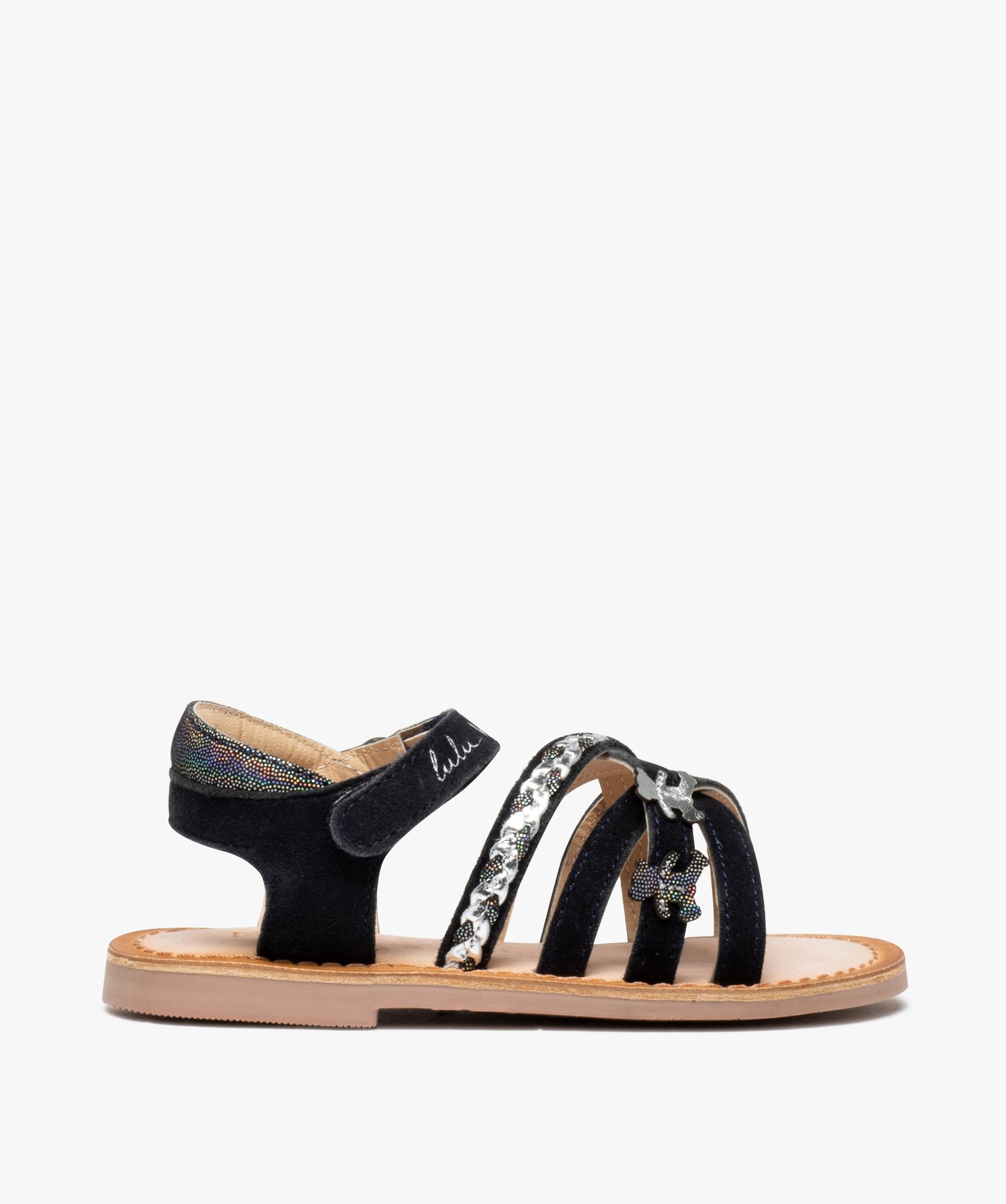 Sandales filles à brides entrelacées en cuir et à scratch... marine | GEMO
