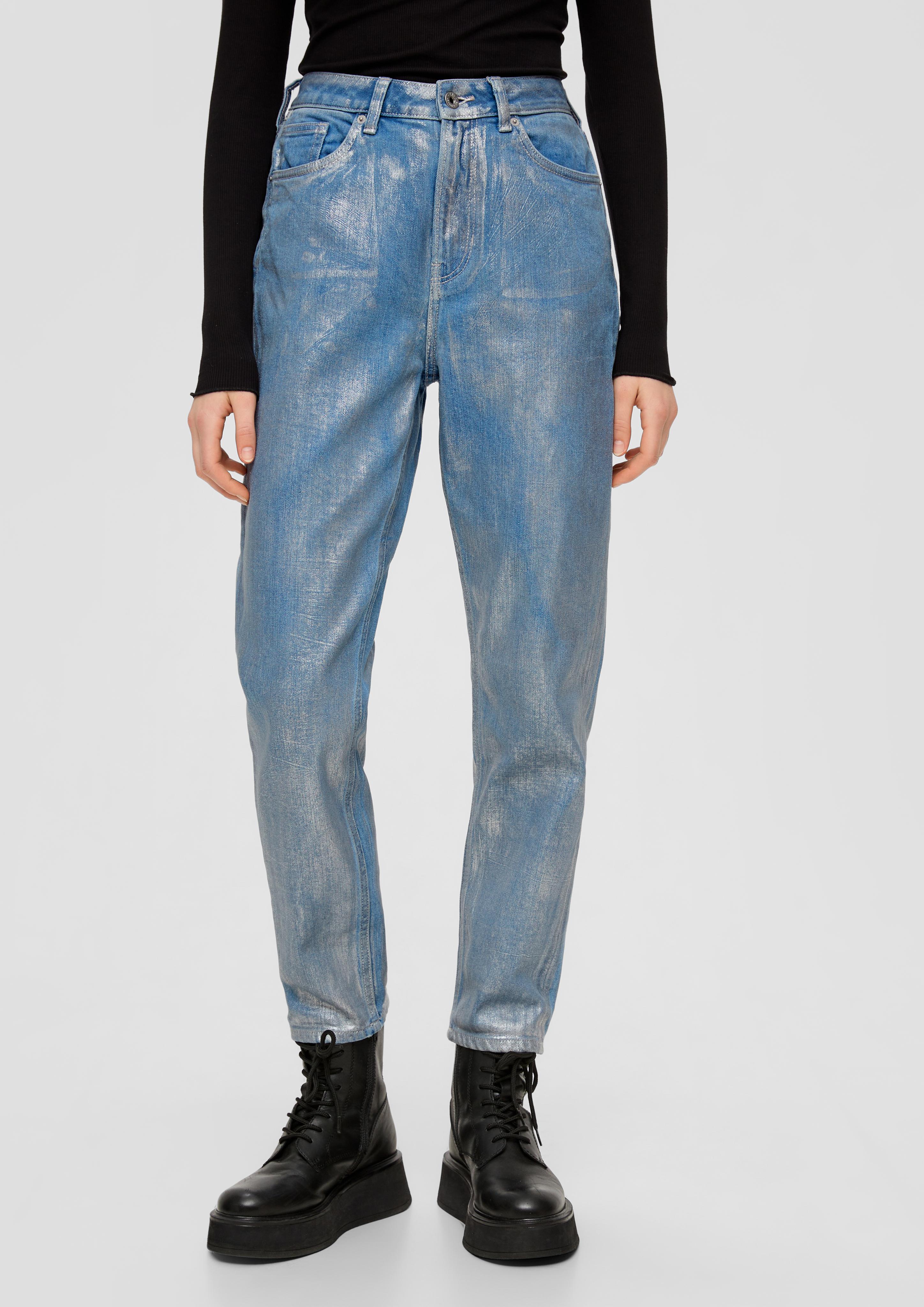 Ankle Jeans Mom / Relaxed Fit / High Rise / Tapered Leg / mit silberfarbenem Coating  2137970-93Z1