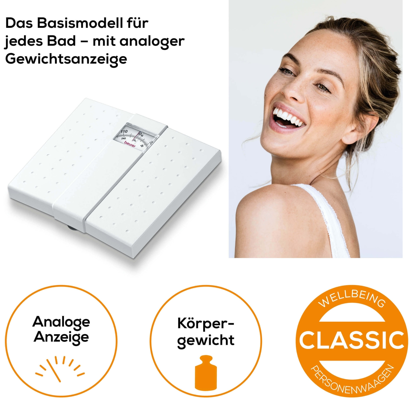 Beurer mechanische Personenwaage - MS 01-Personenwaage mit analoger Gewichtsanzeige & rutschhemmender Oberfläche - bis 120 kg