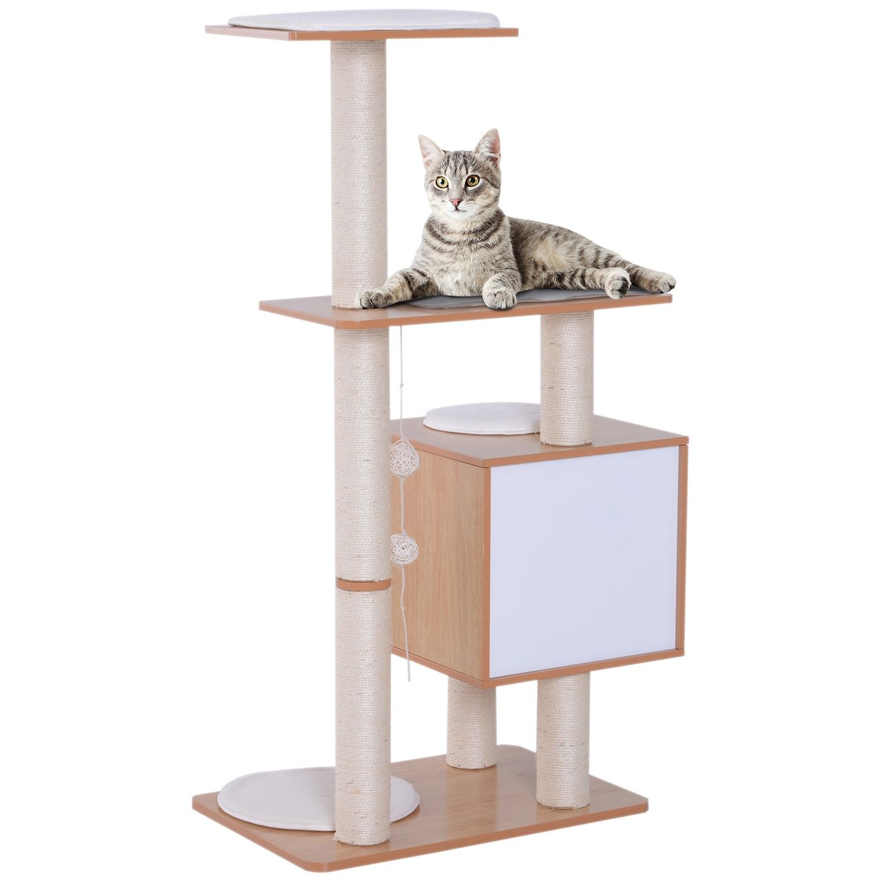 PawHut Katzenkratzbaum Katzenspielzeug Kletterbaum Sisal Polster Liegefläche mit Ball natur 66 x 47 x 120 cm
