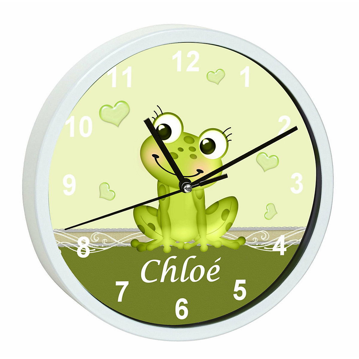 Kinder Wanduhr personalisiert mit Name Frosch