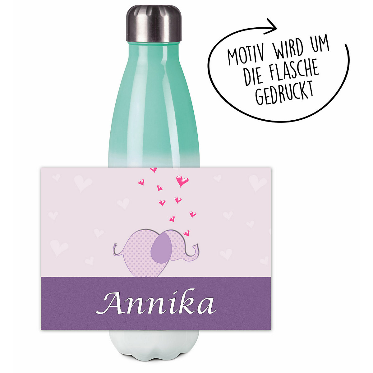 Edelstahl Kinder Thermoflasche / Trinkflasche bunt Elefant Farbe lila Spülmaschinenfest, Auslaufsicher, Bruchfest, Doppelwandig, Für Heißgetränke geeignet, Mit Deckel, Isoliert