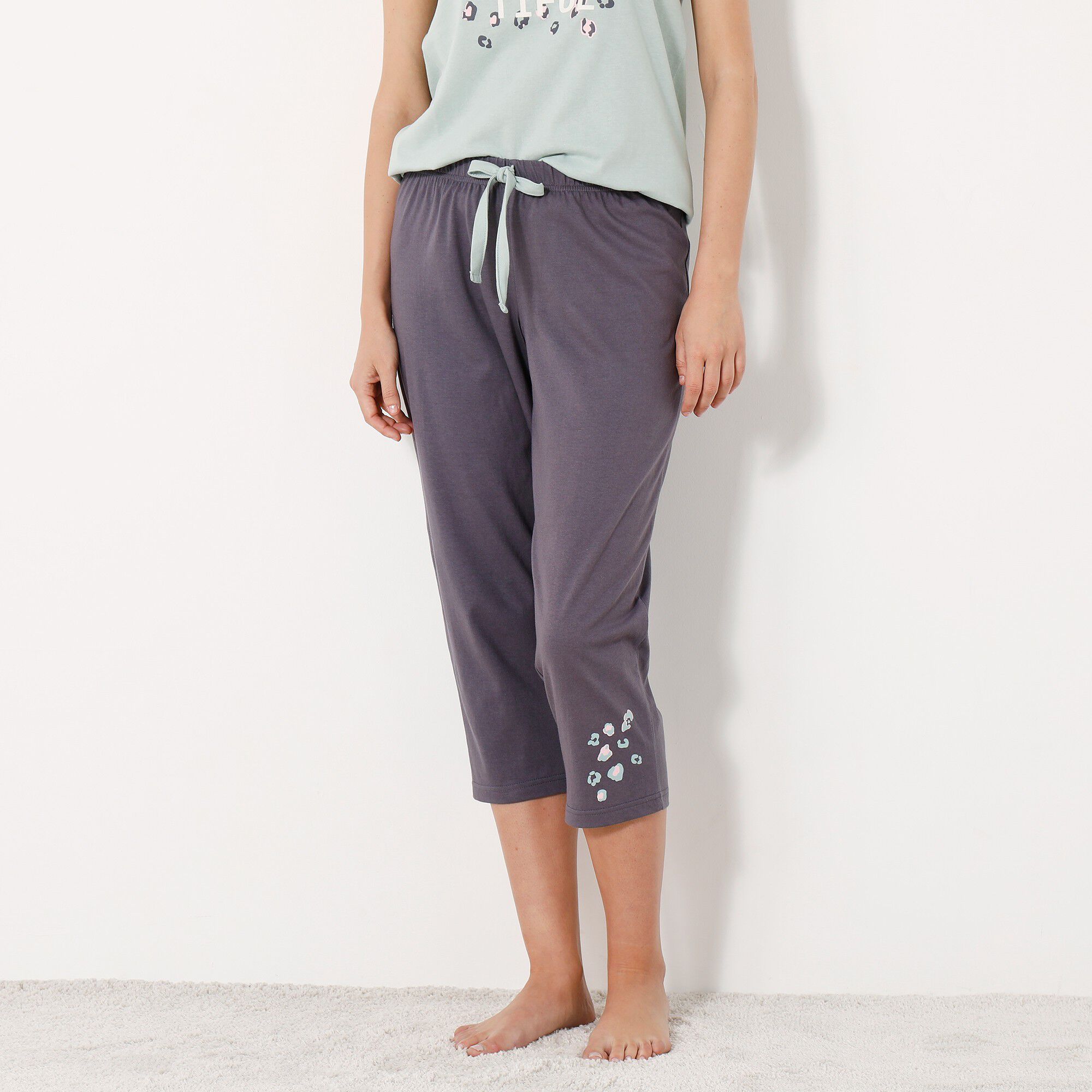 Pantacourt pyjama Beautiful uni imprimé placé