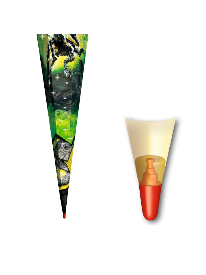 ROTH Schultüte groß Robo Rex 85 cm, Glanzfolie Silbertüll in Grün günstig kaufen onesize