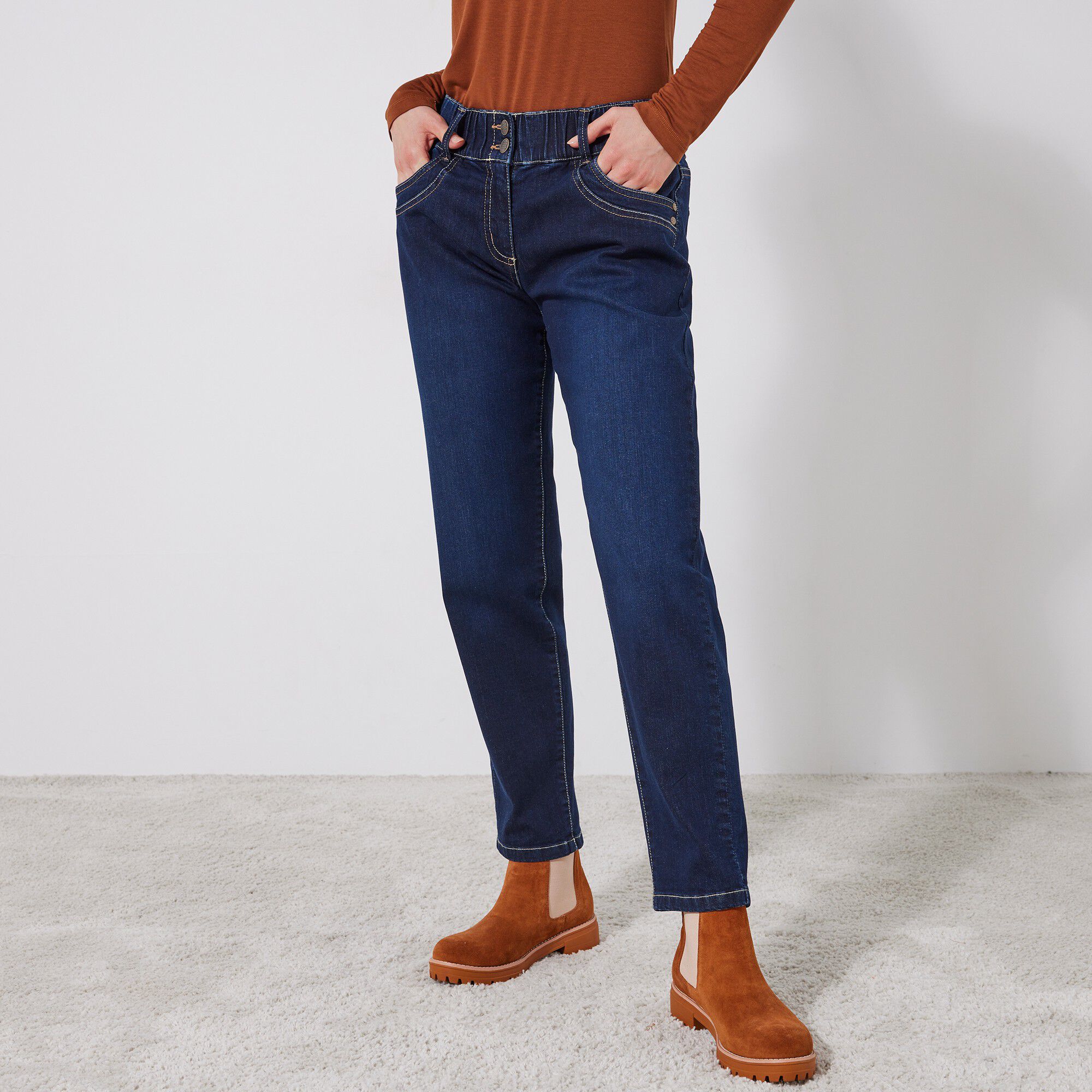 Jean mom taille élastiquée stretch