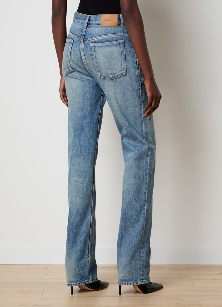 Blugi Jean Saint Laurent cu talie medie, croială dreaptă, cu aspect ușor uzat