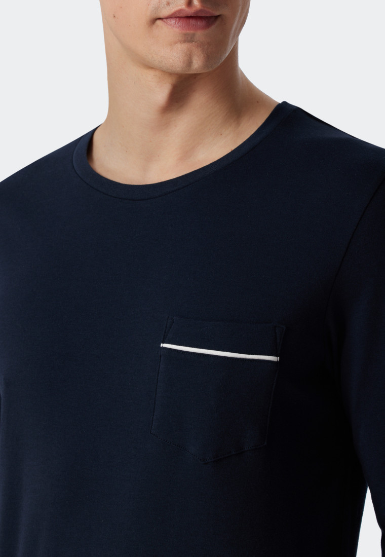 Schlafanzug lang Interlock dunkelblau - Fine Interlock