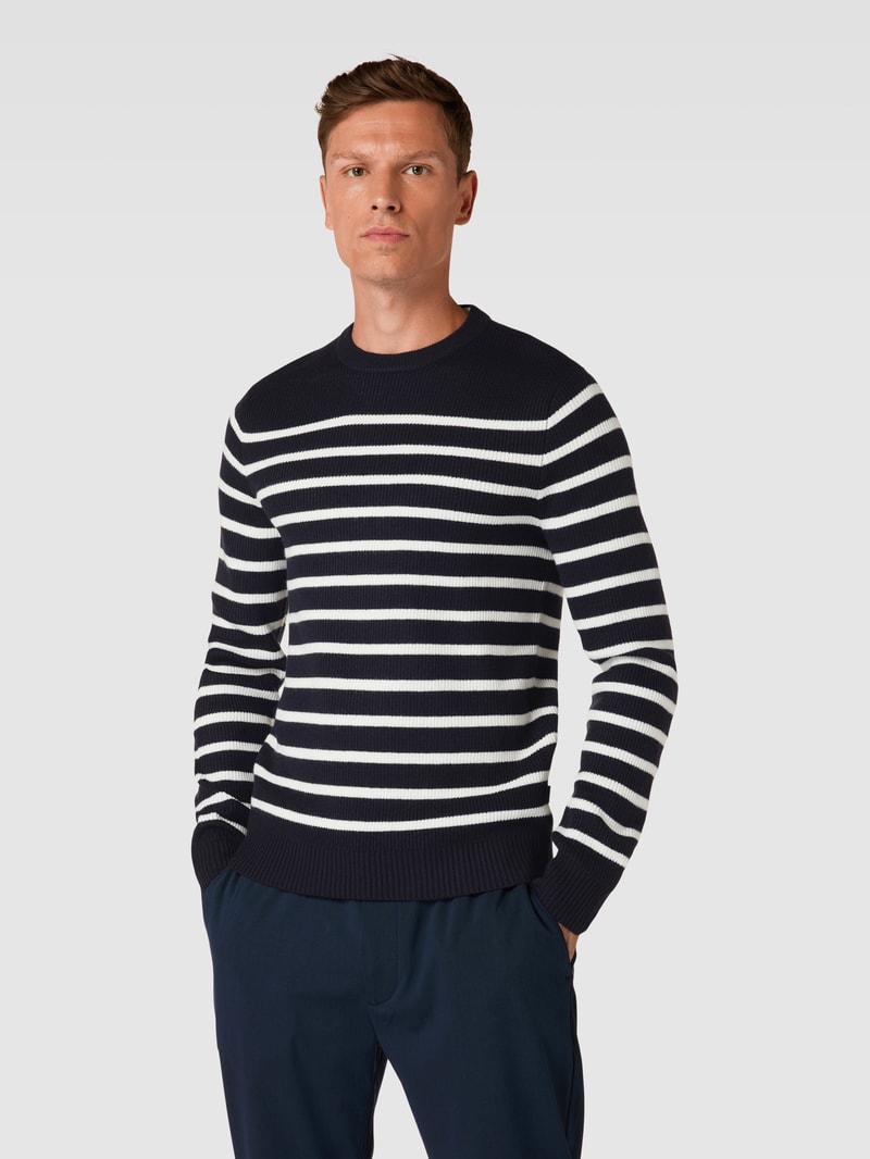 Strickpullover mit Streifenmuster Modell 'Karl' in marineblau