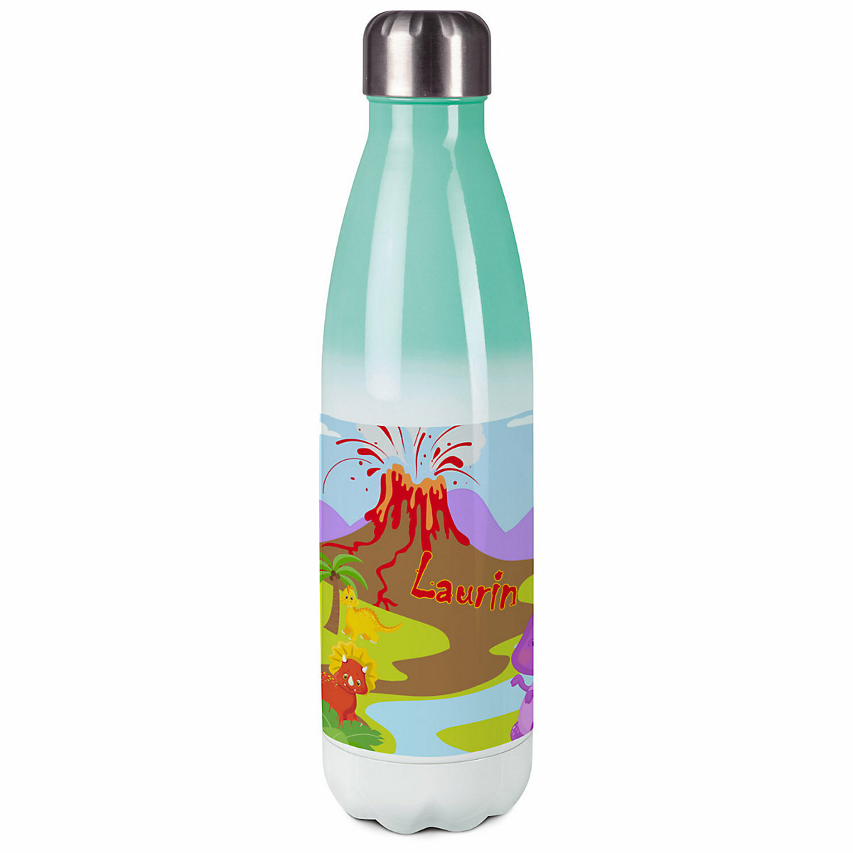 Edelstahl Kinder Thermoflasche / Trinkflasche bunt Dino Spülmaschinenfest, Auslaufsicher, Bruchfest, Doppelwandig, Für Heißgetränke geeignet, Mit Deckel, Isoliert