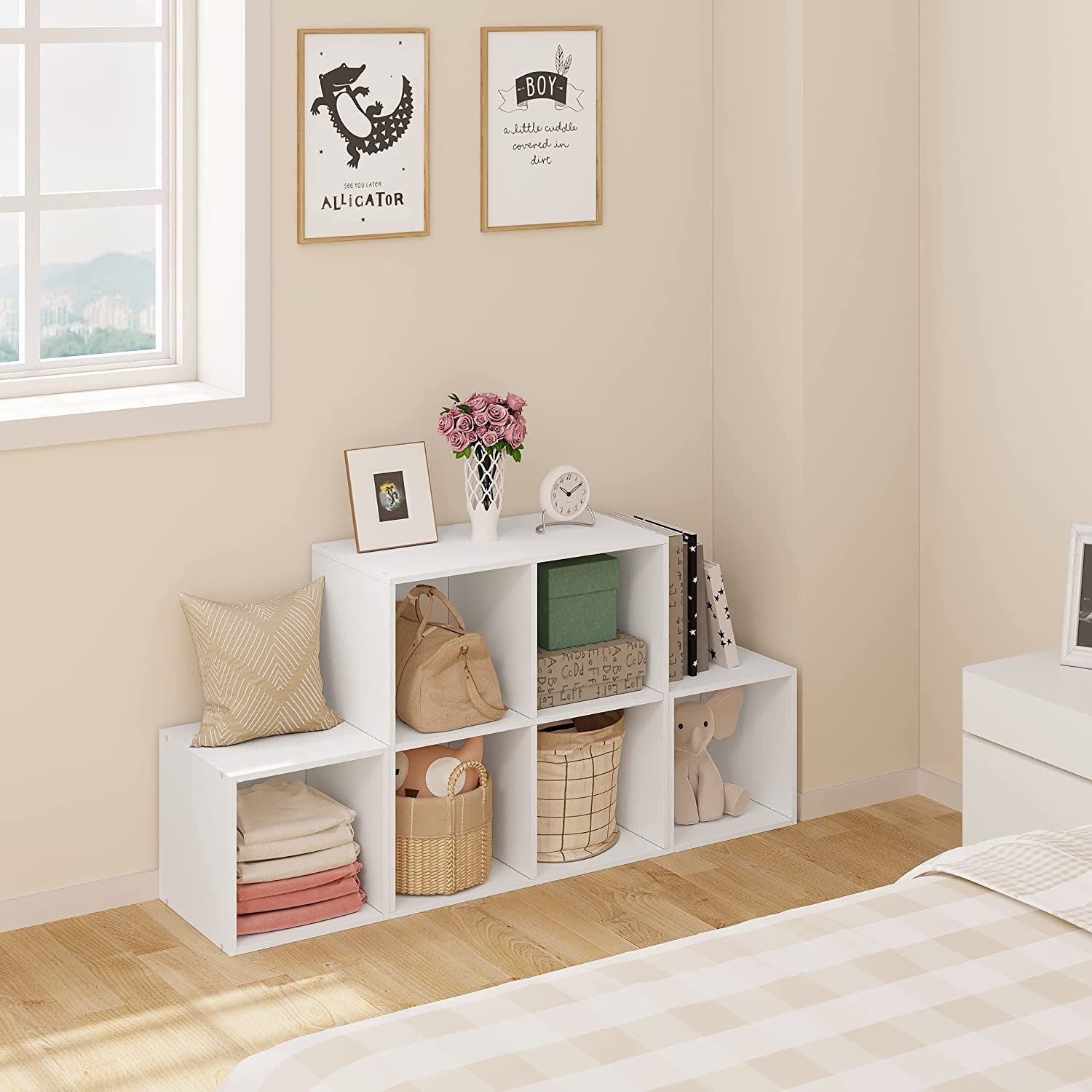 Woltu Bücherregal, 1-tlg., Würfelregal Schrank mit 6 Fächern, 90x90x30cm