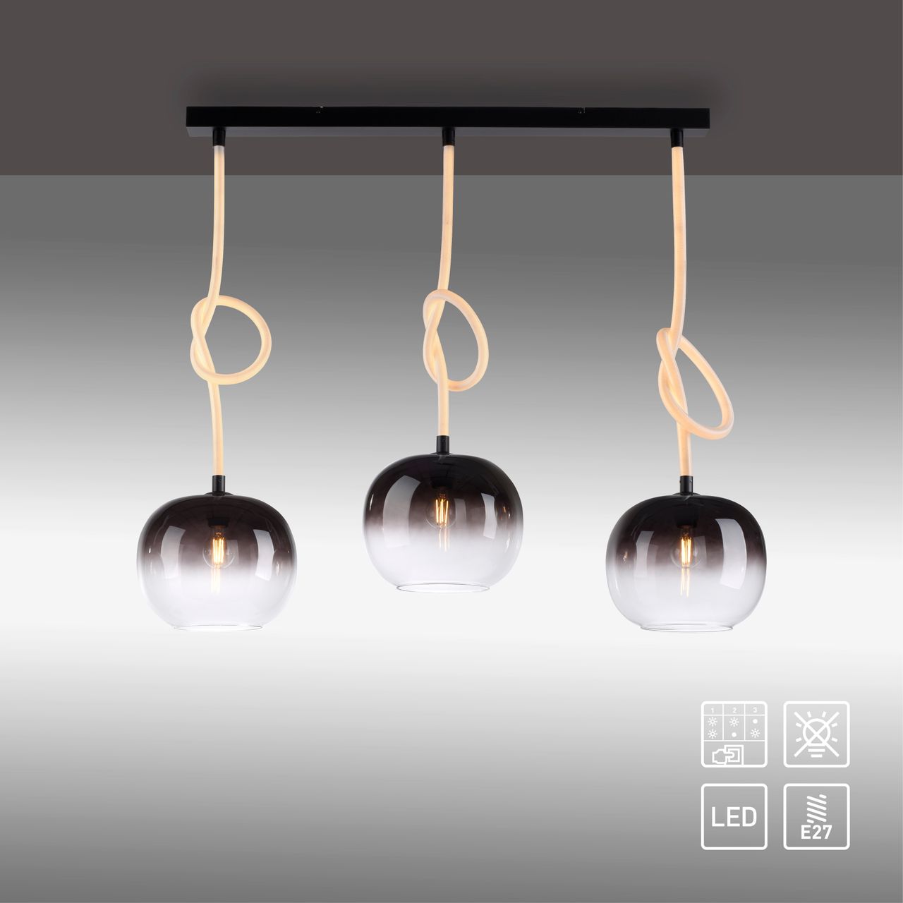 Paul Neuhaus Pendelleuchte LUMA, 3x E27/40 Watt max., 3x LED-Board/12,50Watt, Schwarz