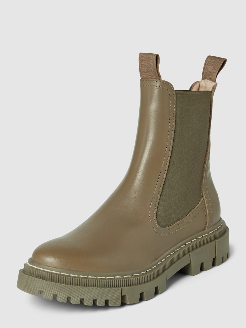 Chelsea Boots aus Leder mit Ziernaht in olivgrün