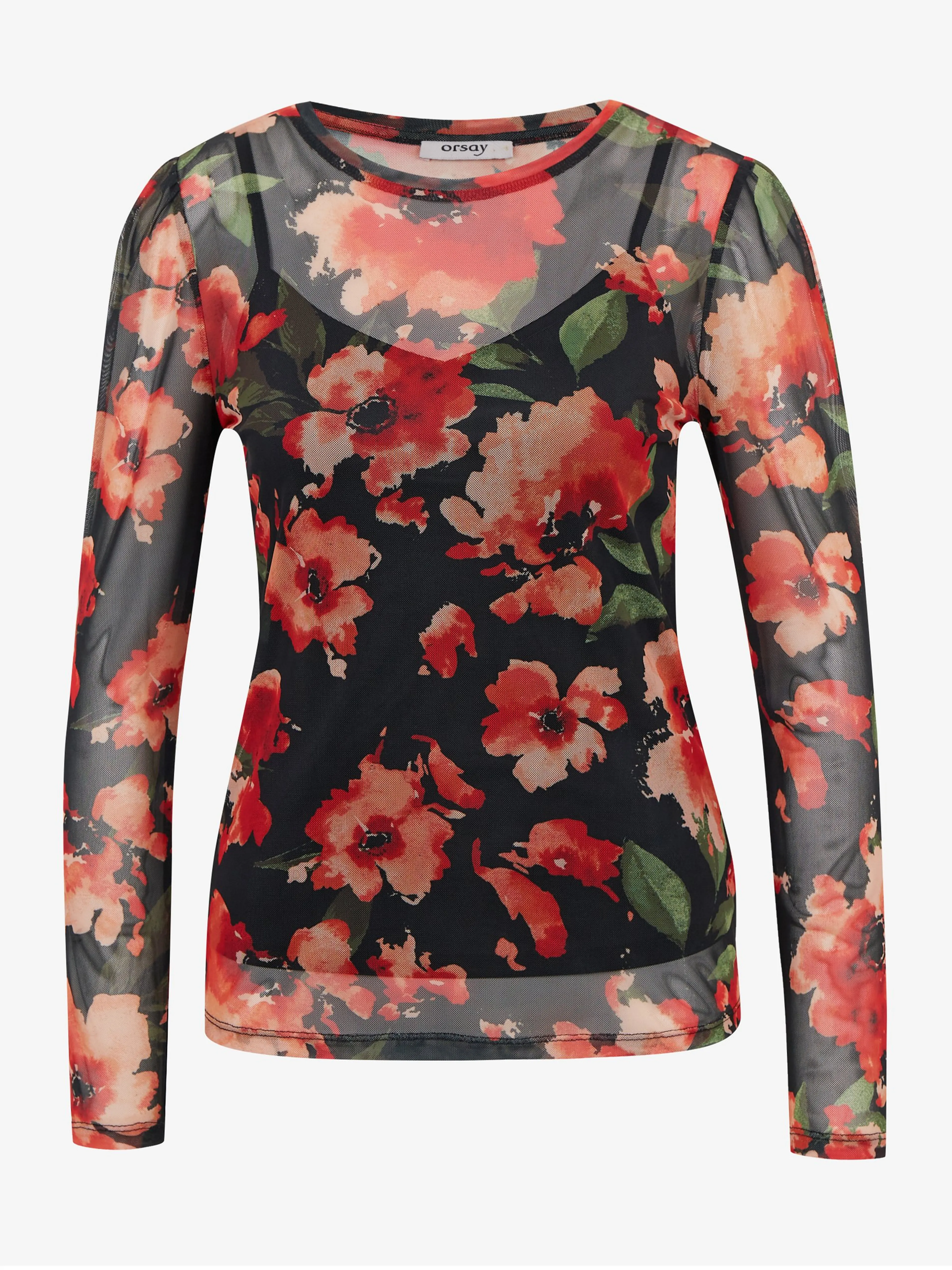 Rot-schwarzes Damen T-Shirt mit Blumenmuster ORSAY
